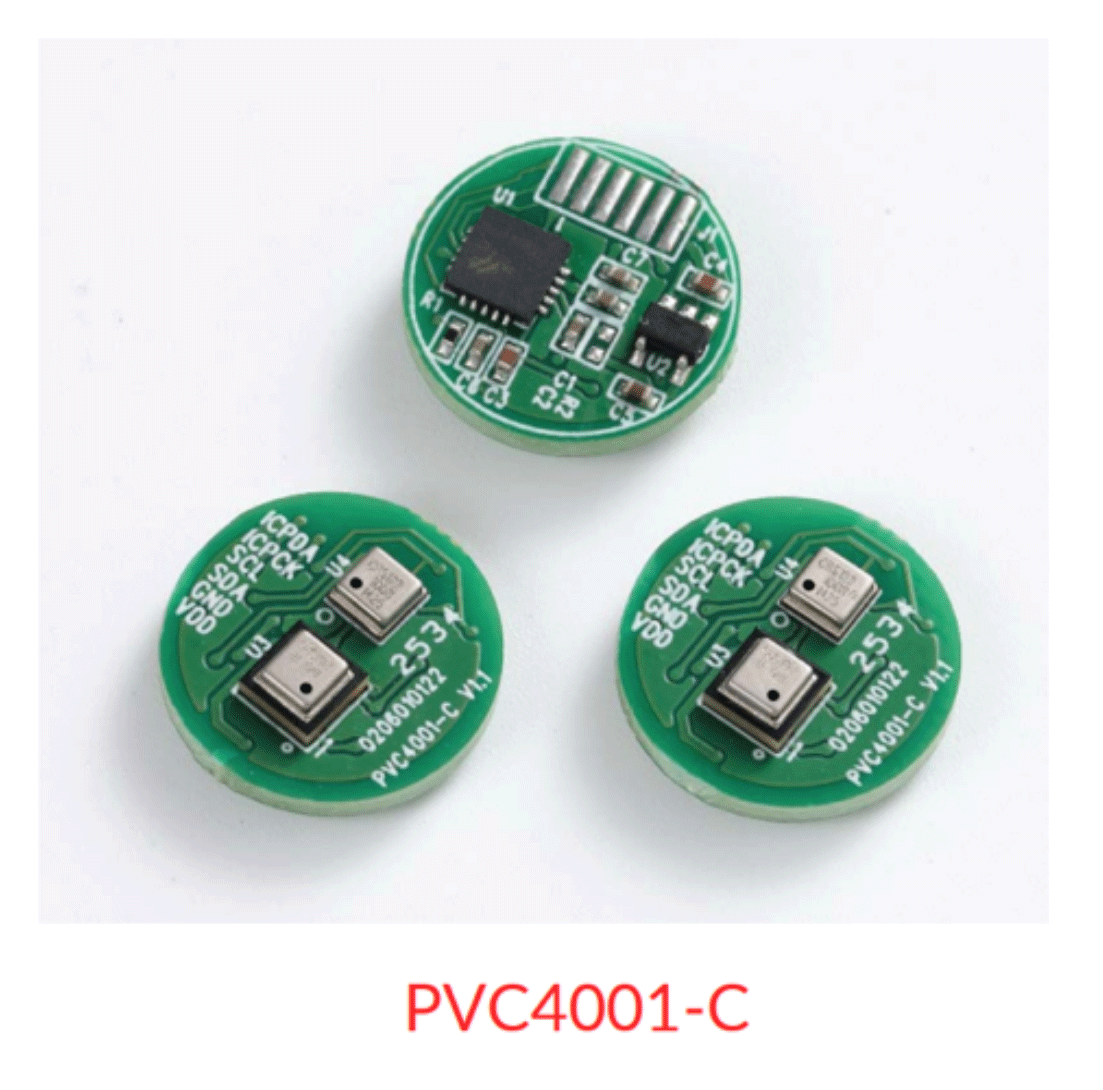 Product photo of Posifa's PVC4001-c processor, that is a small round, green circuit board